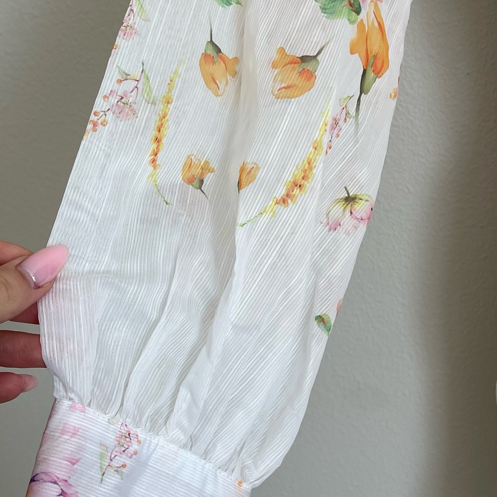 L'ATISTE White Floral Long Sleeve Tie-Waist Dress - Picture 4 of 6